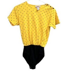 VINTAGE Jacques Moret Yellow & Black Mini Polka Dot T-Shirt Bodysuit - LNC